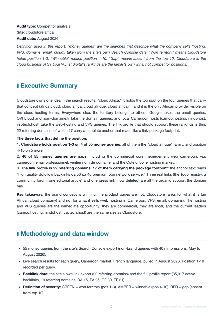 Cloudstore Africa competitor report preview
